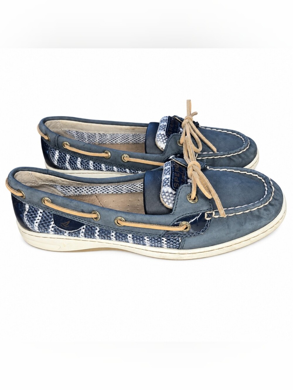 Sperry Angelfish Boat Shoes Women 9 Blue White Mesh Coastal Preppy Nautical Y2K